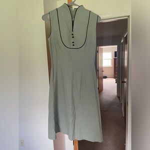 Vintage style office dress in gray / teal with black button detail in size 1 (S)